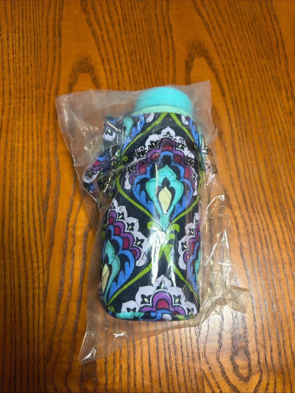 Quilted Water Bottle Carrier Crossbody Holder Floral Teal Blue Purple NIP